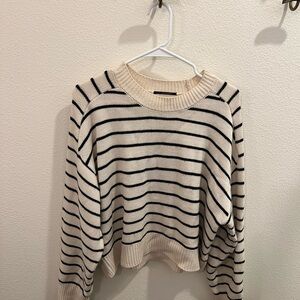 T Tahari Black and Cream Striped Sweater